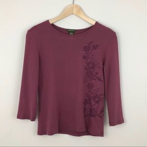 Eddie Bauer l Burgundy Embroidery 3/4 Sleeve Tee S